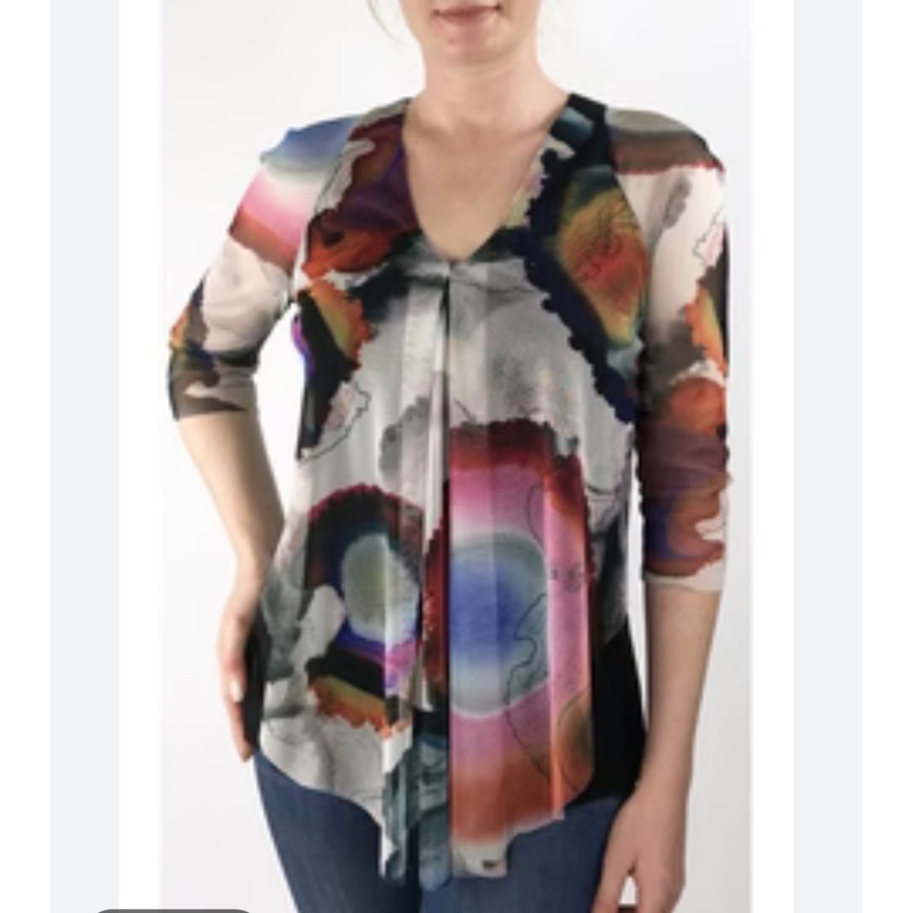 Elana Kattan Women XL Fairy Grunge Abstract Art Print Mesh Top 3/4 Sleeve